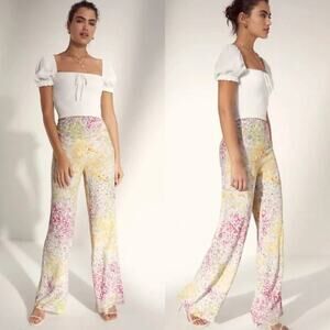 Wilfred Aritzia Wide Leg High Waist Pant Colorful Floral Abstract Print Size 6